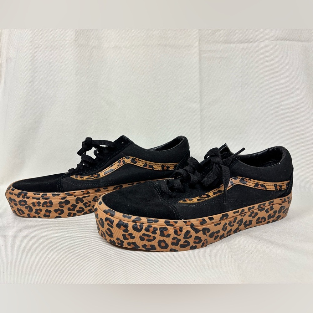 Vans Black and Brown Leopard Print platform Sneakers